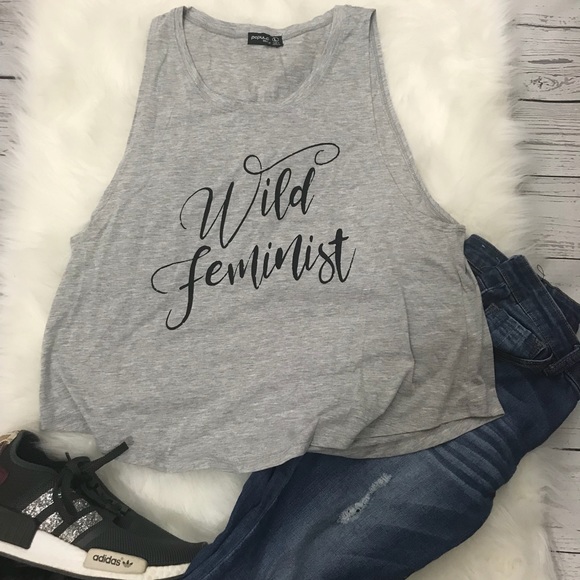NWT Wild Feminist Grey Loose Graphic Tank - Picture 5 of 6